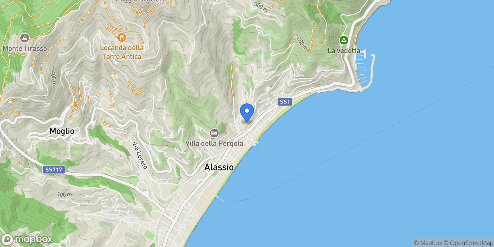 Map showing Alassio, Liguria, Italy.