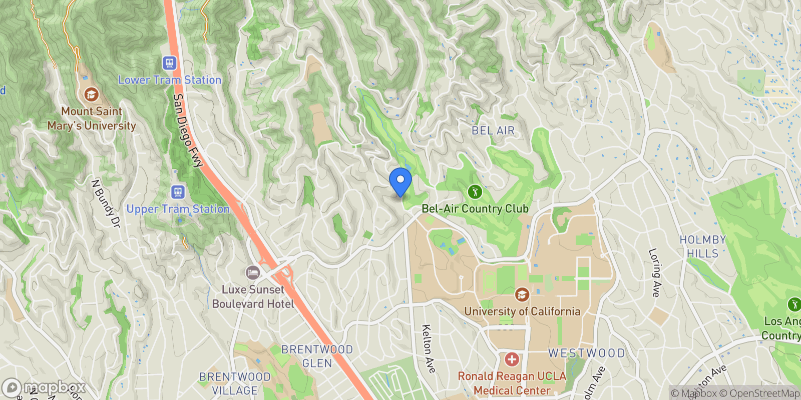 Map showing 10934 Bellagio Road, Los Angeles, California, United States.