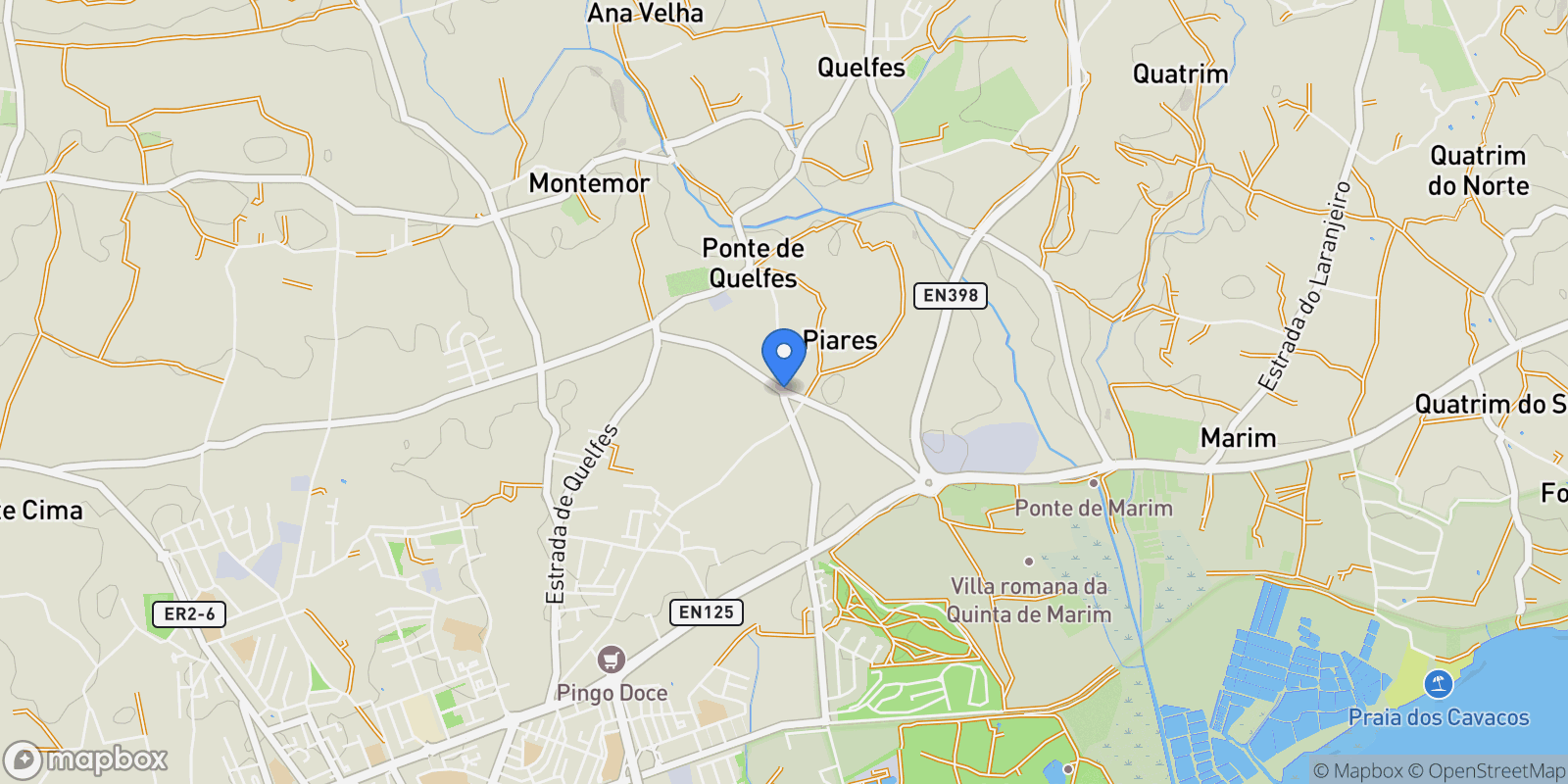 Map showing Quelfes, Algarve, Portugal.