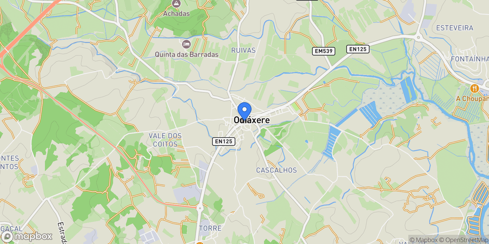 Map showing Odiaxere, Algarve, Portugal.