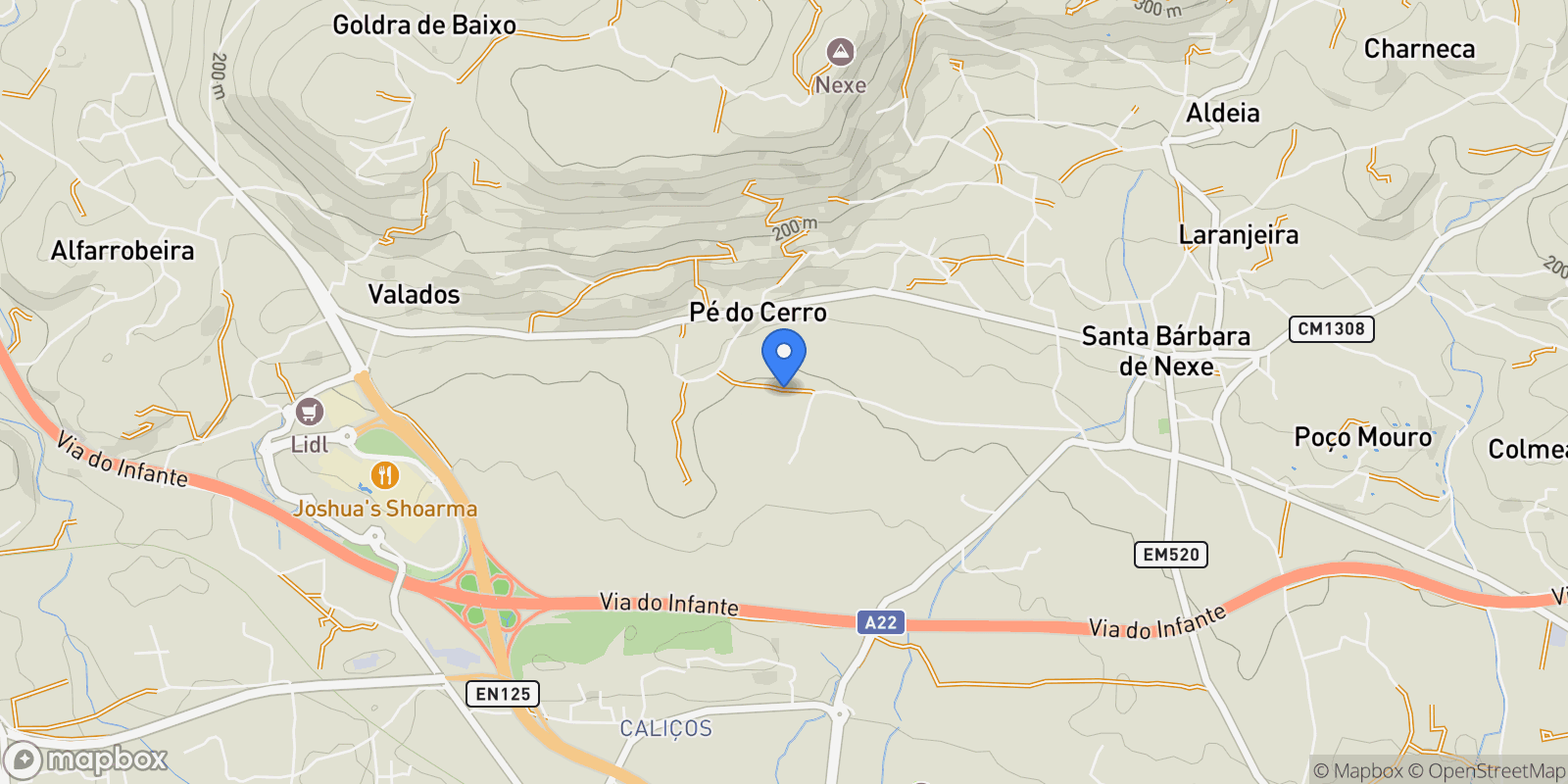 Map showing Santa Barbara de Nexe, Algarve, Portugal.