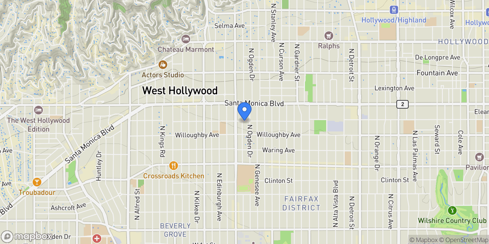 Map showing 950 N Orange Grove Avenue 2, Los Angeles, California, United States.