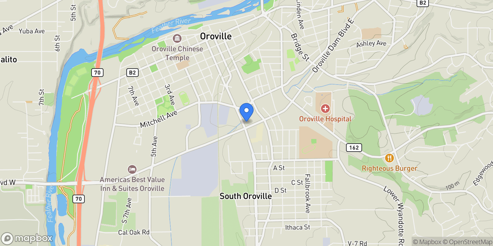 Map showing Oro Dam Blvd E, Oroville, CA 95966, Oroville, California, United States.