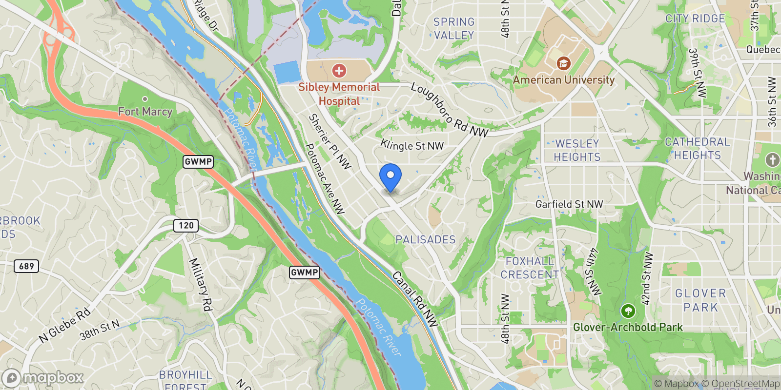 Map showing 5321 Macarthur Boulevard NW, Washington, DC 20016, Washington, District of Columbia, United States.