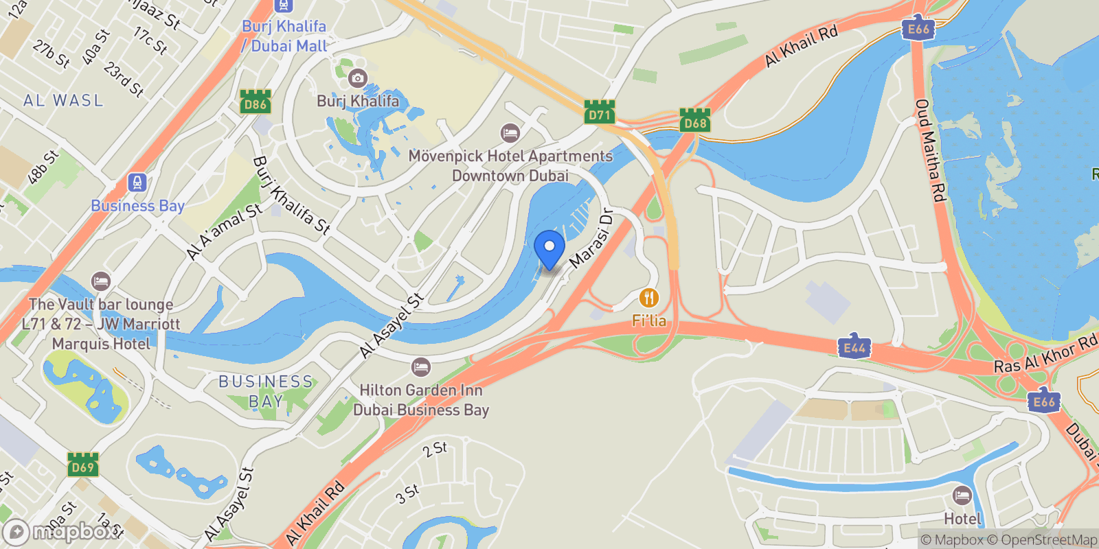 Map showing Dubai, Binghatti Canal, Dubai, Dubai, United Arab Emirates.