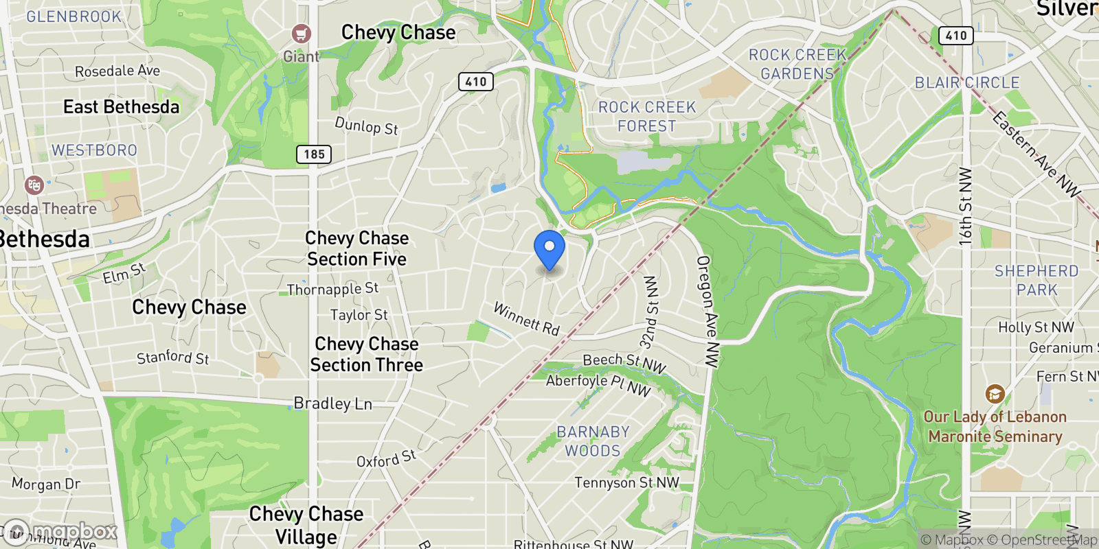Map showing 7303 Pomander Lane, Chevy Chase, MD 20815, Chevy Chase, Maryland, United States.