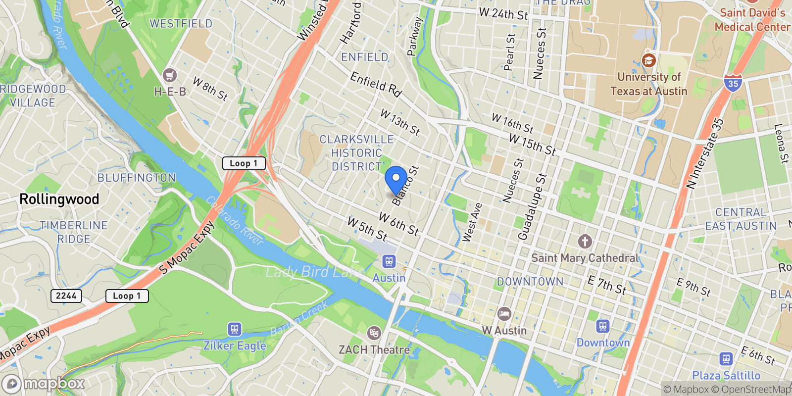 Map showing 1201 W 8th ST, Austin, Texas, United States.