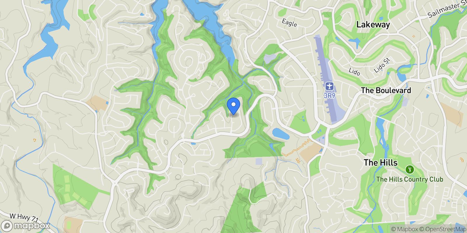 Map showing 307 Duffy LN, Bee Cave, Texas, United States.