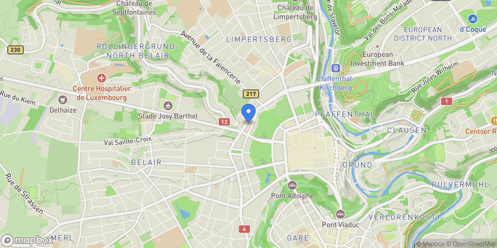 Map showing Luxembourg, Luxembourg, Luxembourg.