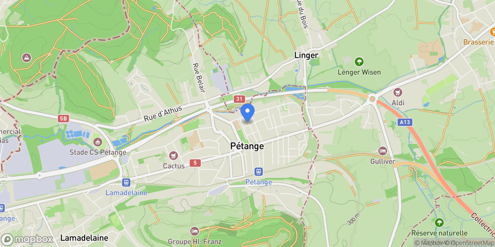 Map showing Pétange, Esch-sur-Alzette, Luxembourg.