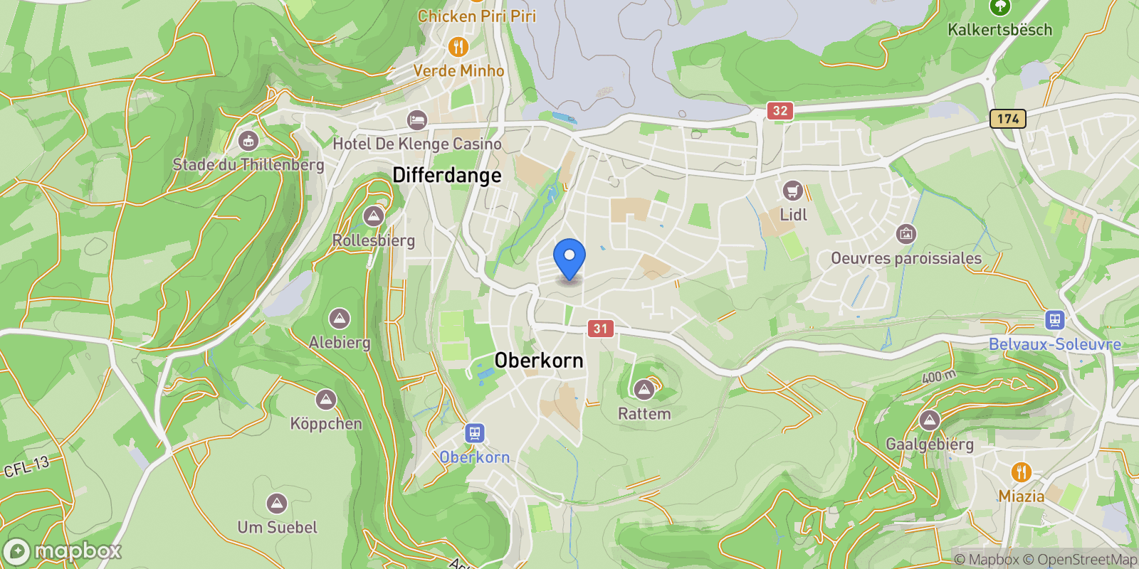 Map showing Differdange, Esch-sur-Alzette, Luxembourg.