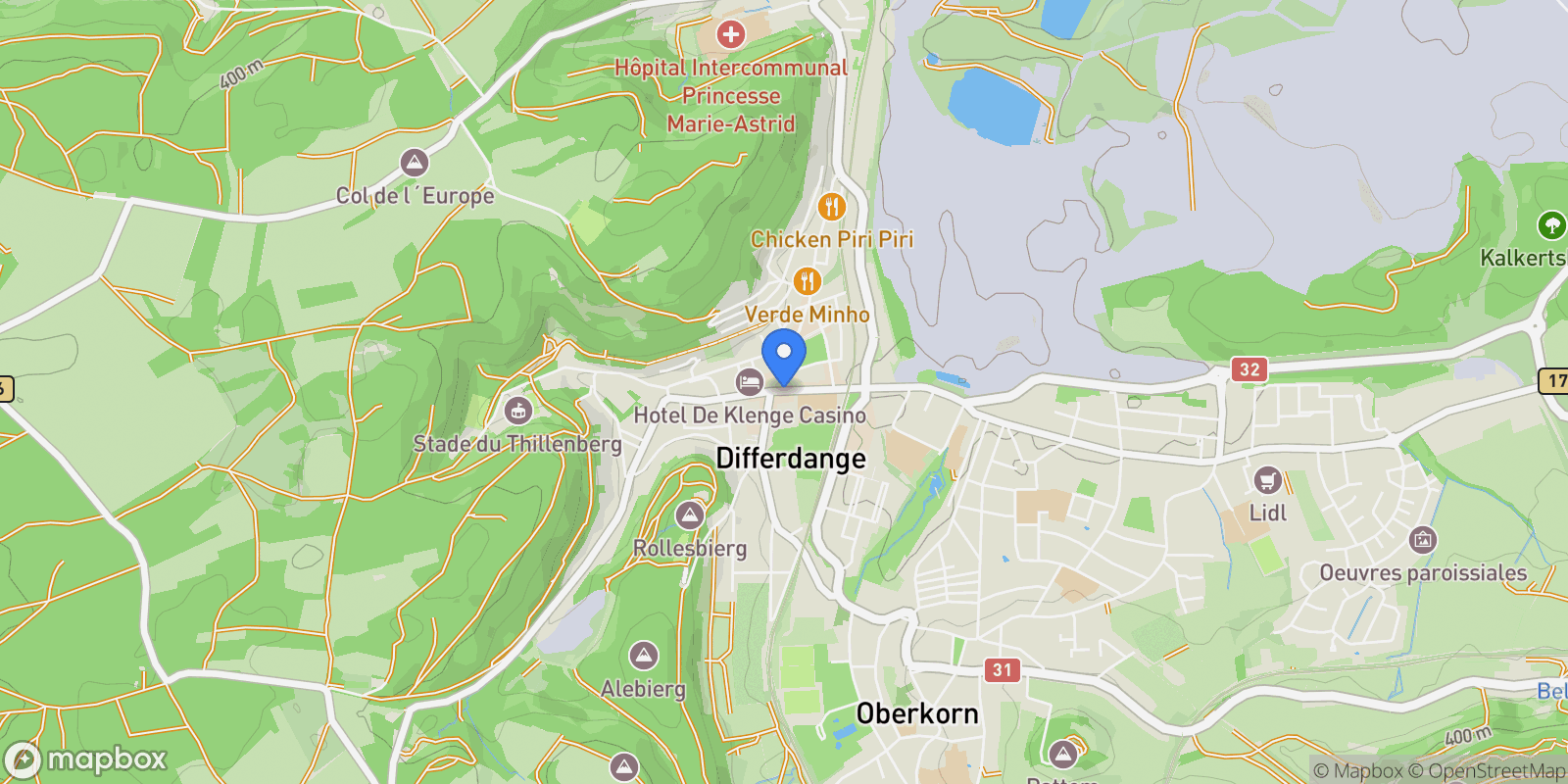Map showing Differdange, Luxembourg District, Luxembourg.