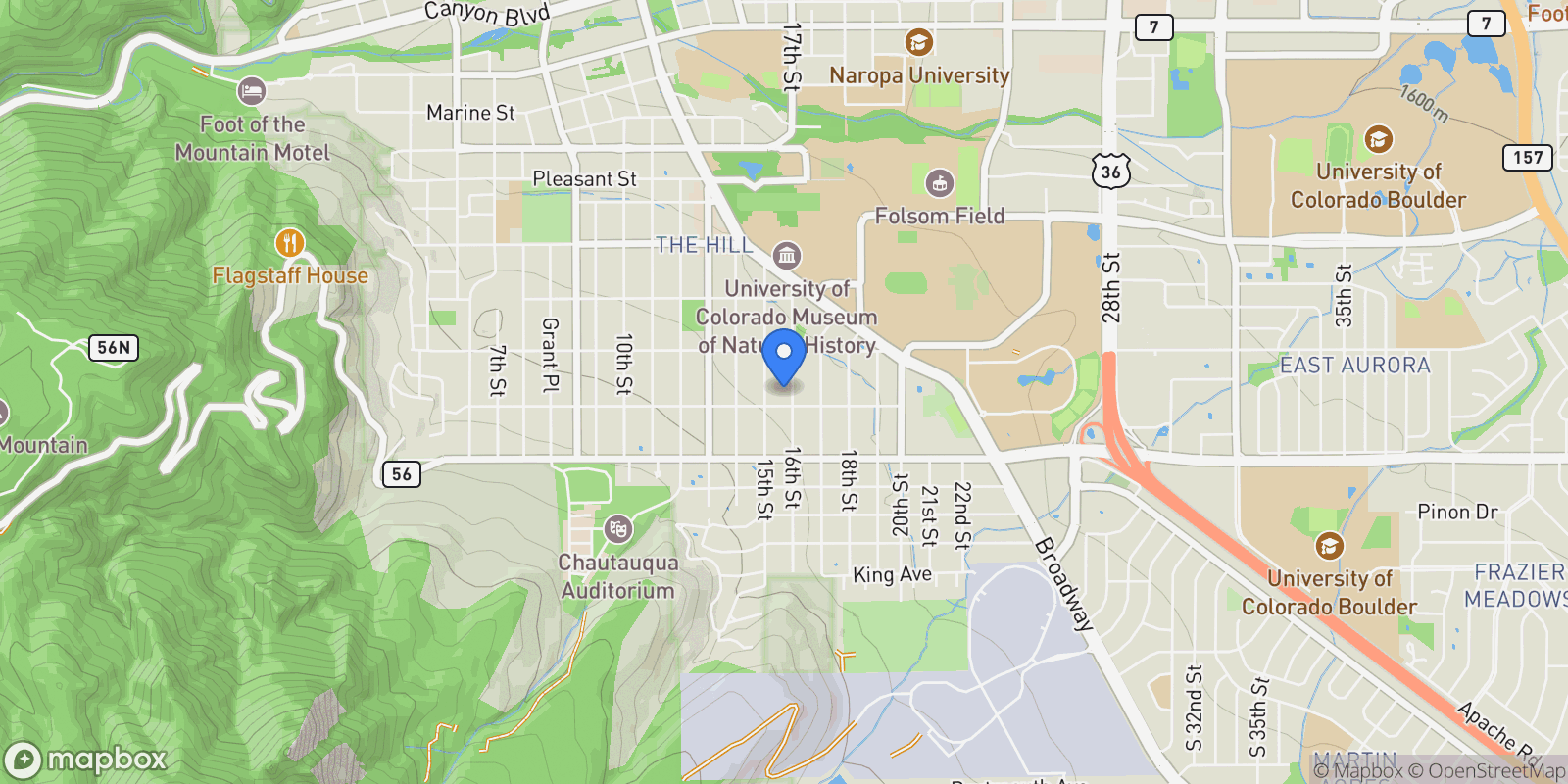 Map showing 815 16th St, Boulder, Colorado, United States.
