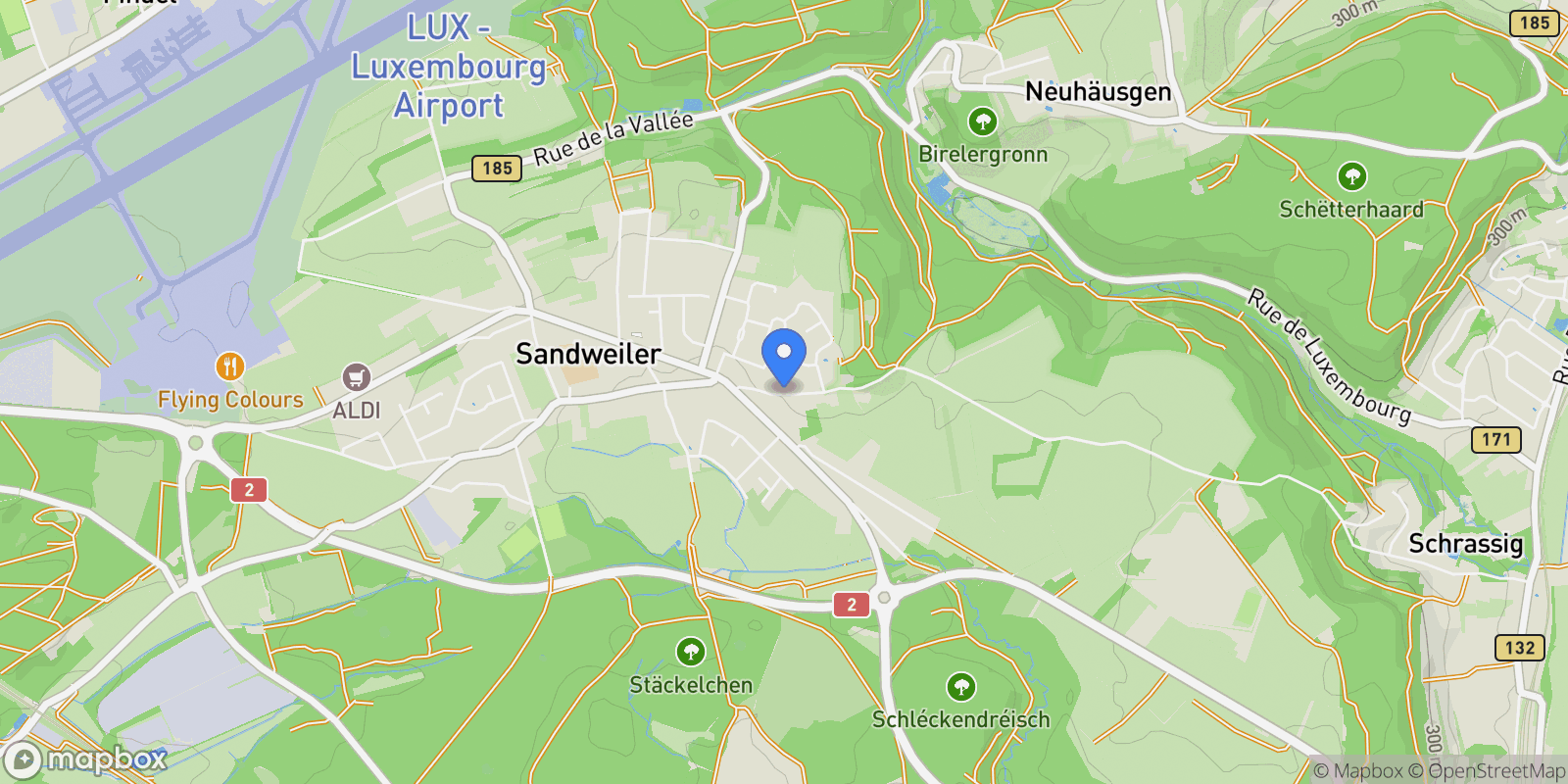 Map showing Sandweiler, Luxembourg District, Luxembourg.