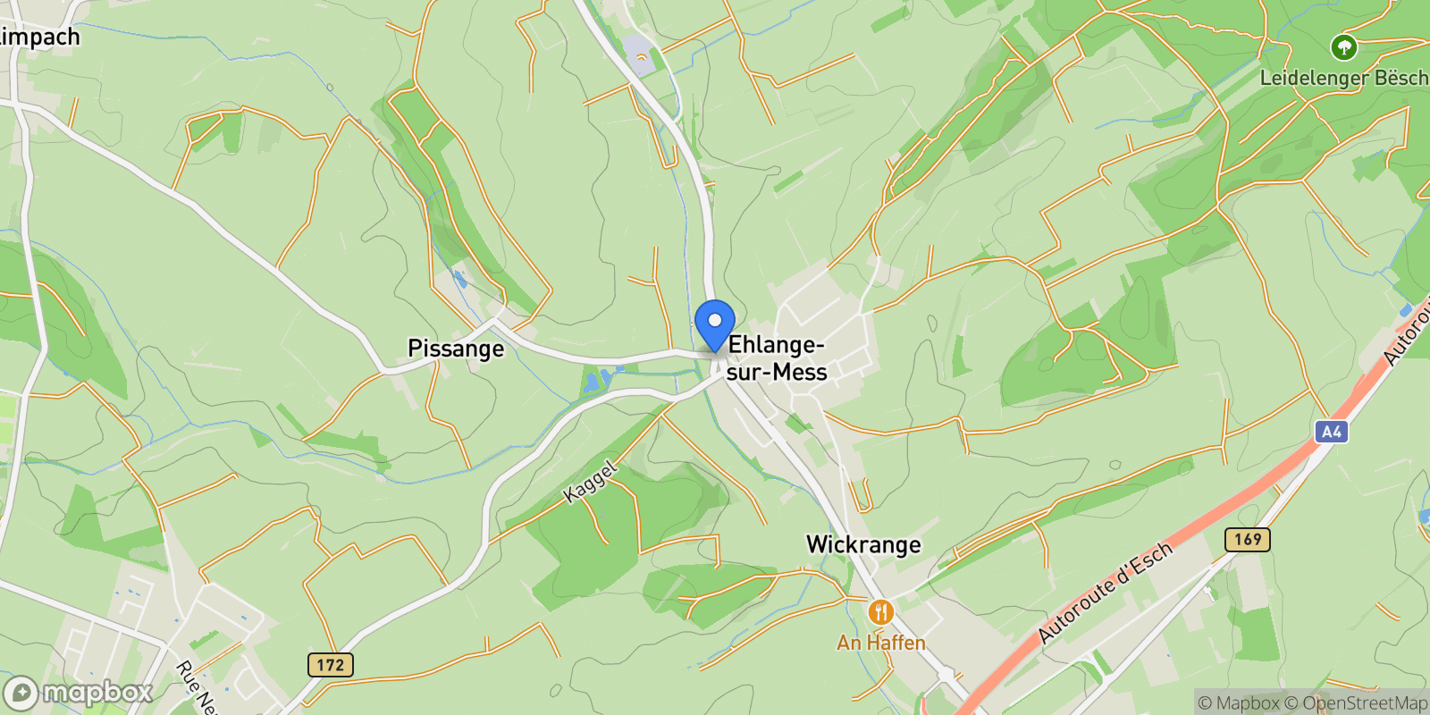 Map showing Reckange-sur-Mess, Esch-sur-Alzette, Luxembourg.