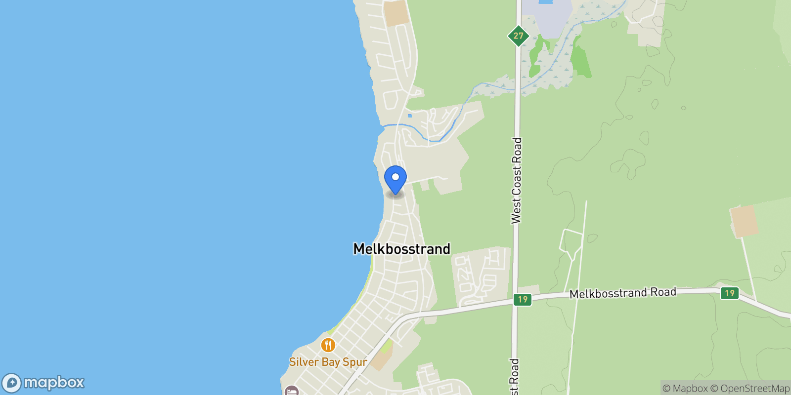 Map showing Melkbosstrand Central, Melkbosstrand, Western Cape, Cape Town, Western Cape, South Africa.