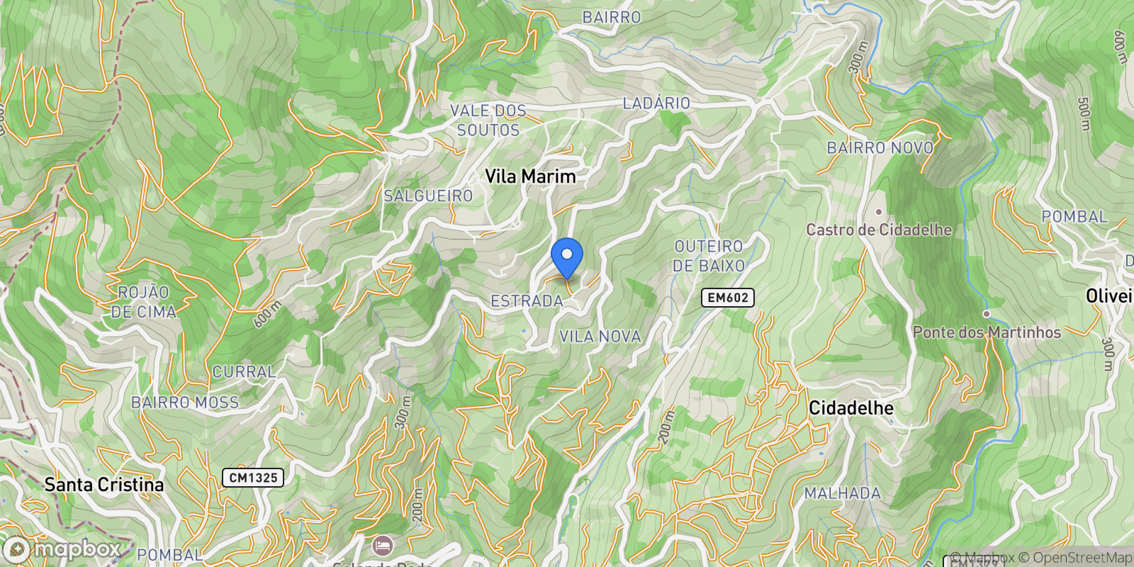 Map showing Vila Marim, VILA REAL, Vila Marim, Vila Real District, Portugal.