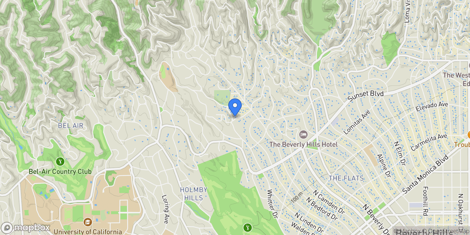 Map showing 1017 Chevy Chase Drive, Beverly Hills, California, United States.