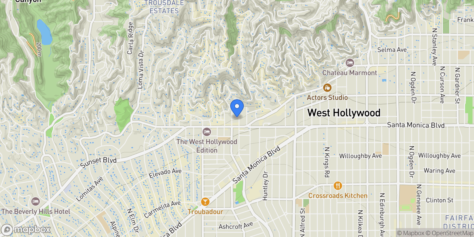 Map showing 1129 Larrabee Street 14, Los Angeles, California, United States.