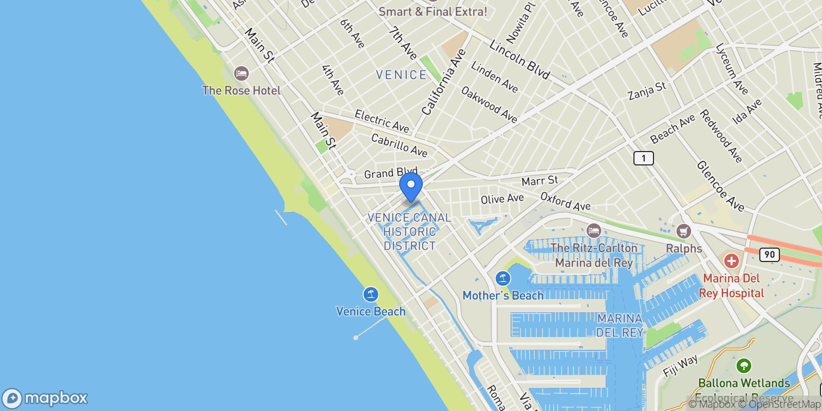 Map showing 439 Carroll Canal, Los Angeles, California, United States.