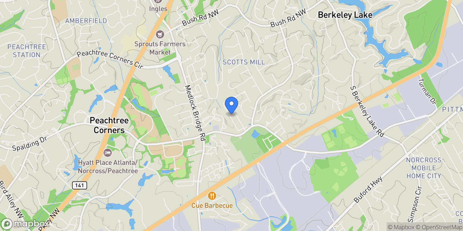 Map showing 3680 Highcroft Circle, Peachtree Corners, Georgia, United States.