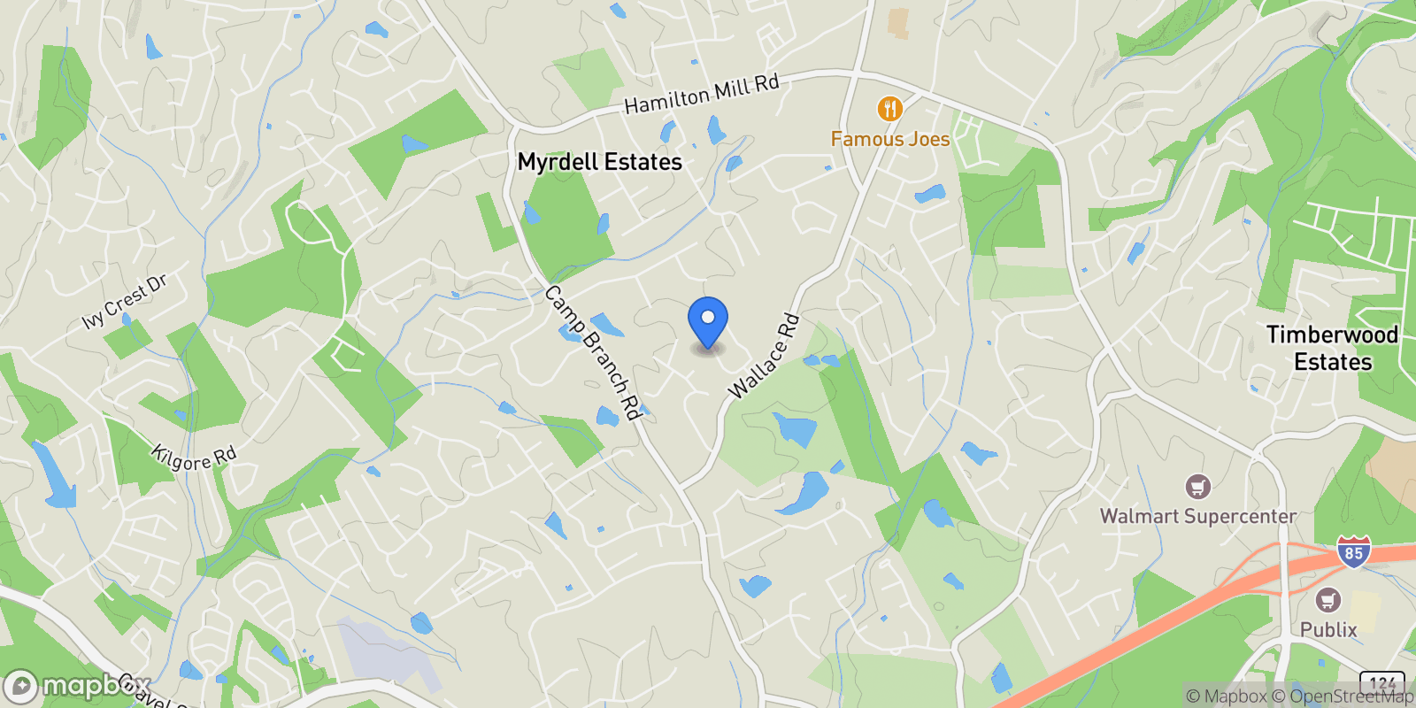 Map showing 3468 Aberrone Place, Buford, Georgia, United States.