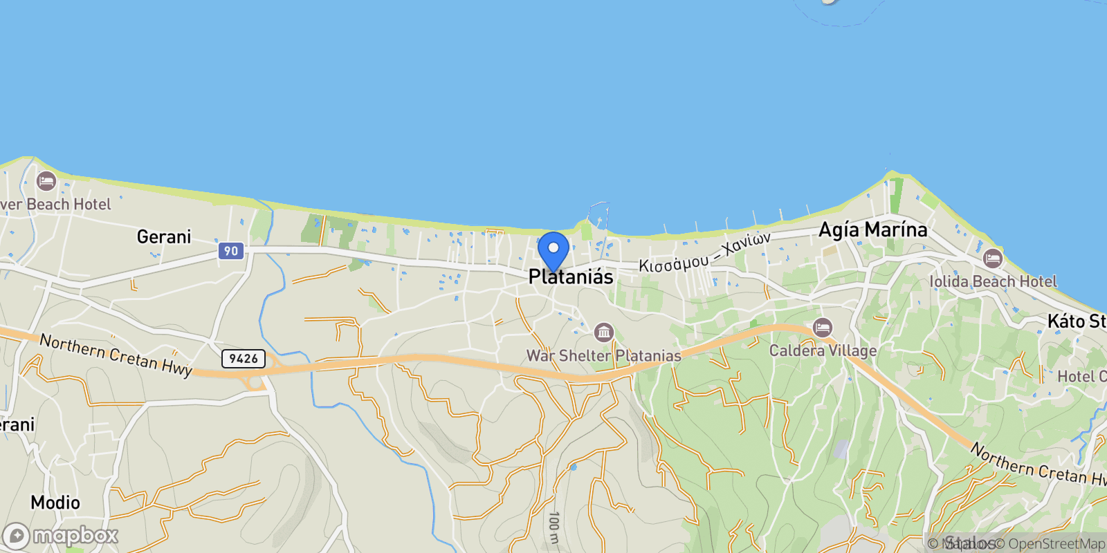 Map showing Platanias, Greece.