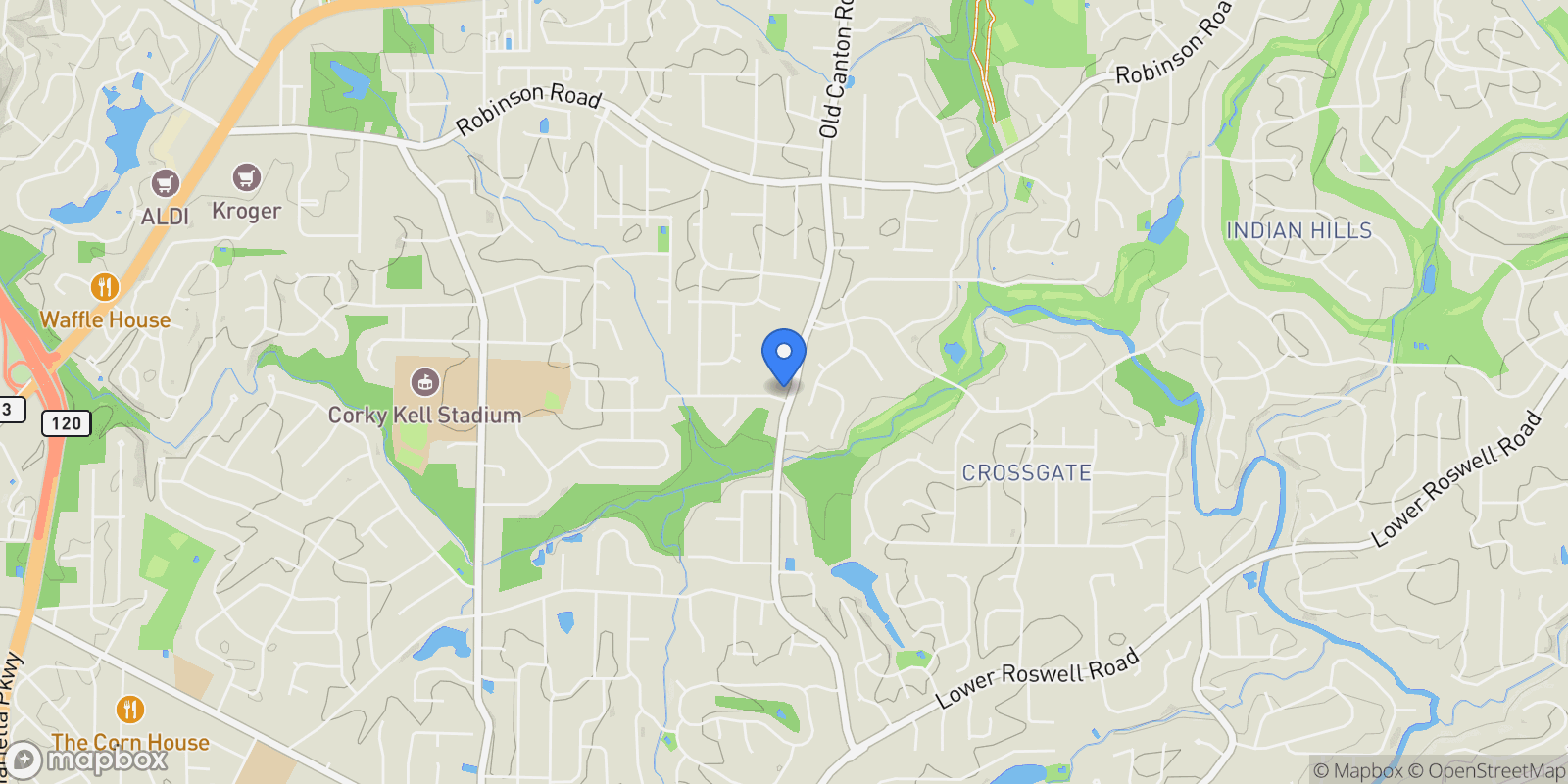 Map showing 399 Old Canton Road, Marietta, Georgia, United States.