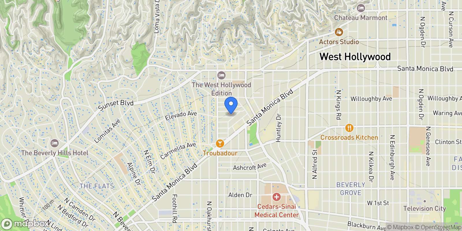 Map showing 9037 Elevado Street, Los Angeles, California, United States.