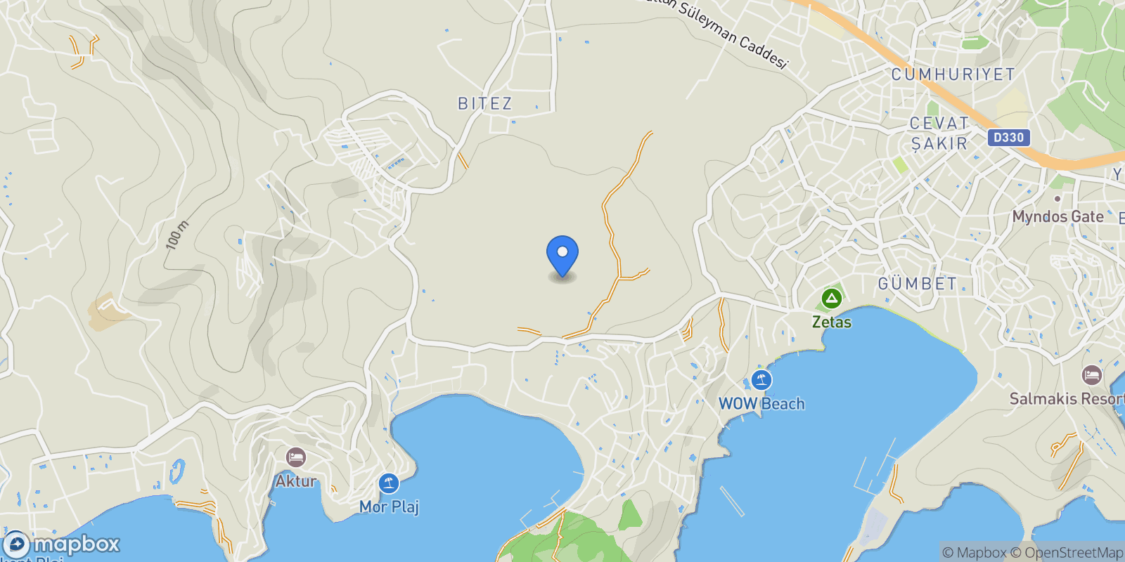 Map showing Bitez, 48470 Bodrum/Muğla, Türkiye, Bitez, Muğla, Turkey.