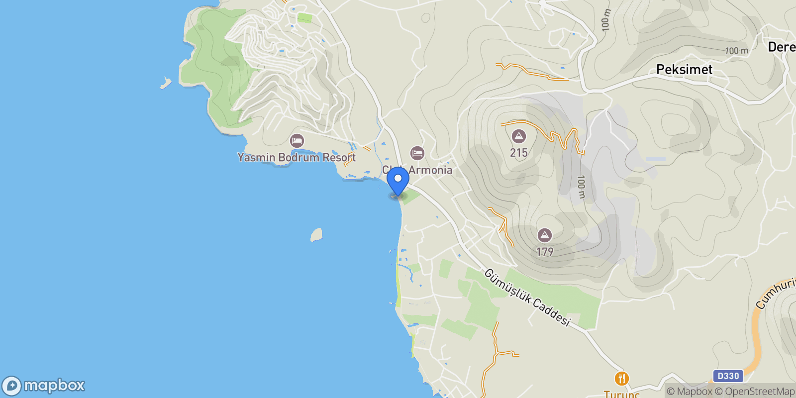 Map showing Turgutreis, 48960 Bodrum/Muğla, Türkiye, Muğla, Turkey.