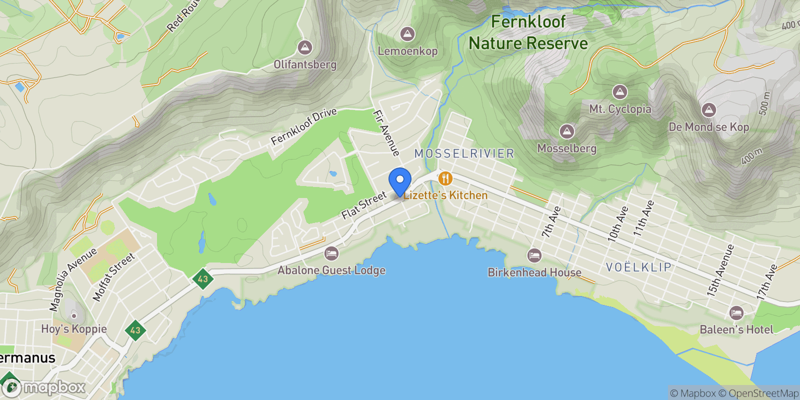 Map showing Hermanus, Western Cape, South Africa.