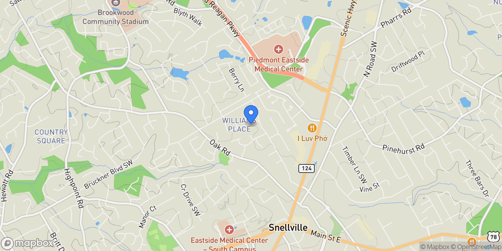 Map showing 2446 Williams Down Circle, Snellville, Georgia, United States.