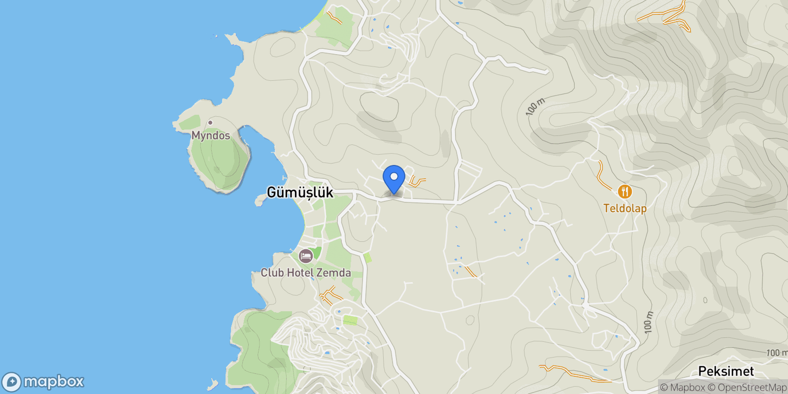 Map showing Gümüşlük, 48970 Bodrum/Muğla, Türkiye, Gümüşlük, Muğla, Turkey.