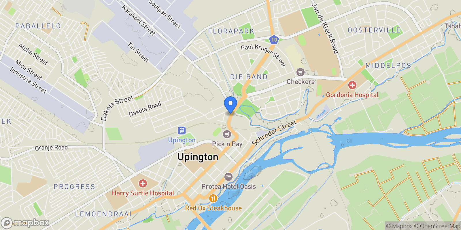 Map showing Upington, Northern Cape, South Africa.