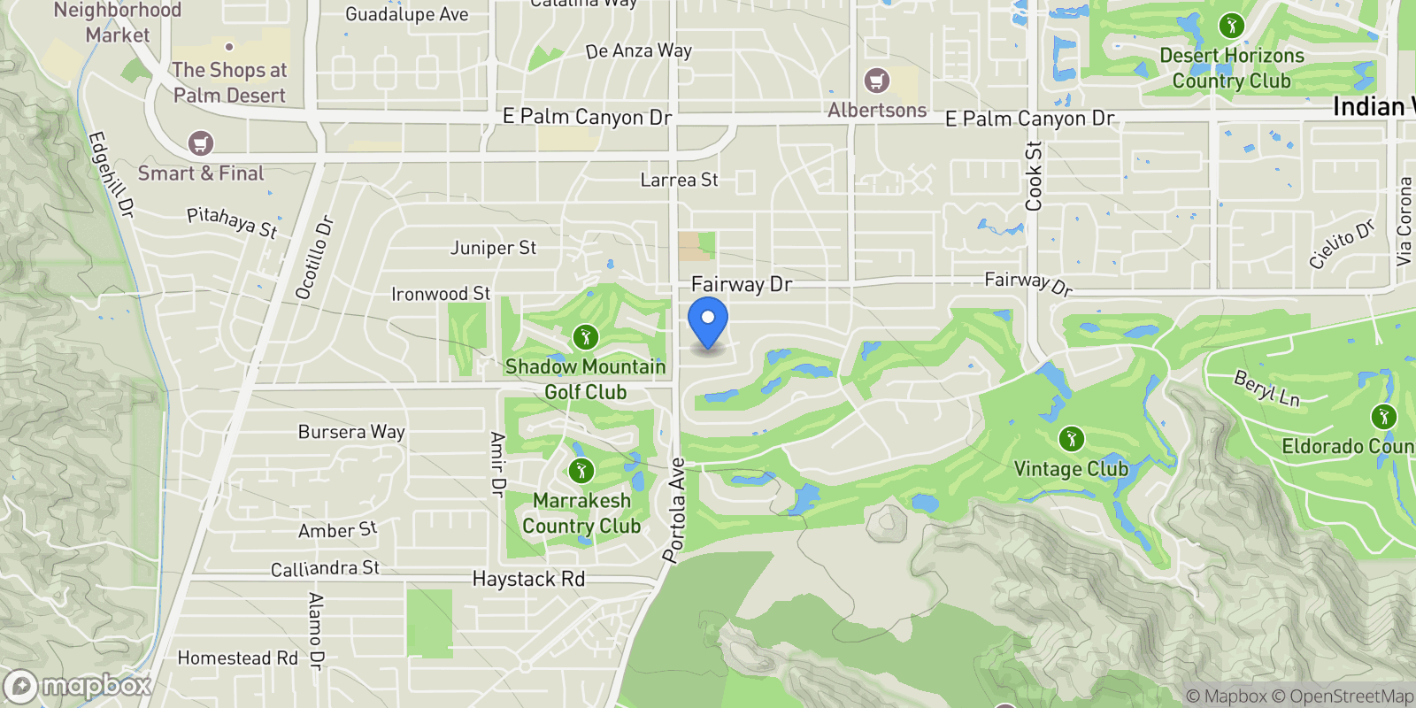 Map showing 74085 Setting Sun Trail, Palm Desert, California, United States.