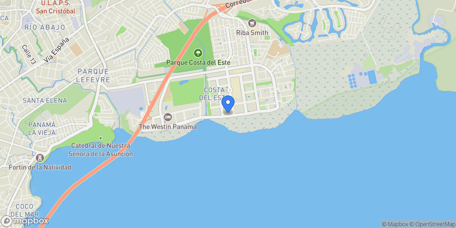 Map showing Pearl at the Sea, Av Paseo del Mar 402, Panamá, Provincia de Panamá, Panama, Panama City, Panama, Panama.