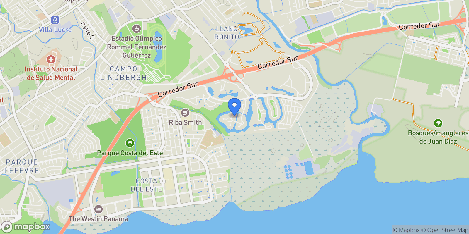 Map showing 2GFV+6WH, Panama City, Panamá Province, Panama, Panama City, Panama, Panama.