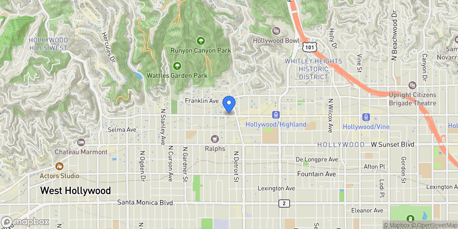 Map showing 7135 Hollywood Boulevard 802, Los Angeles, California, United States.