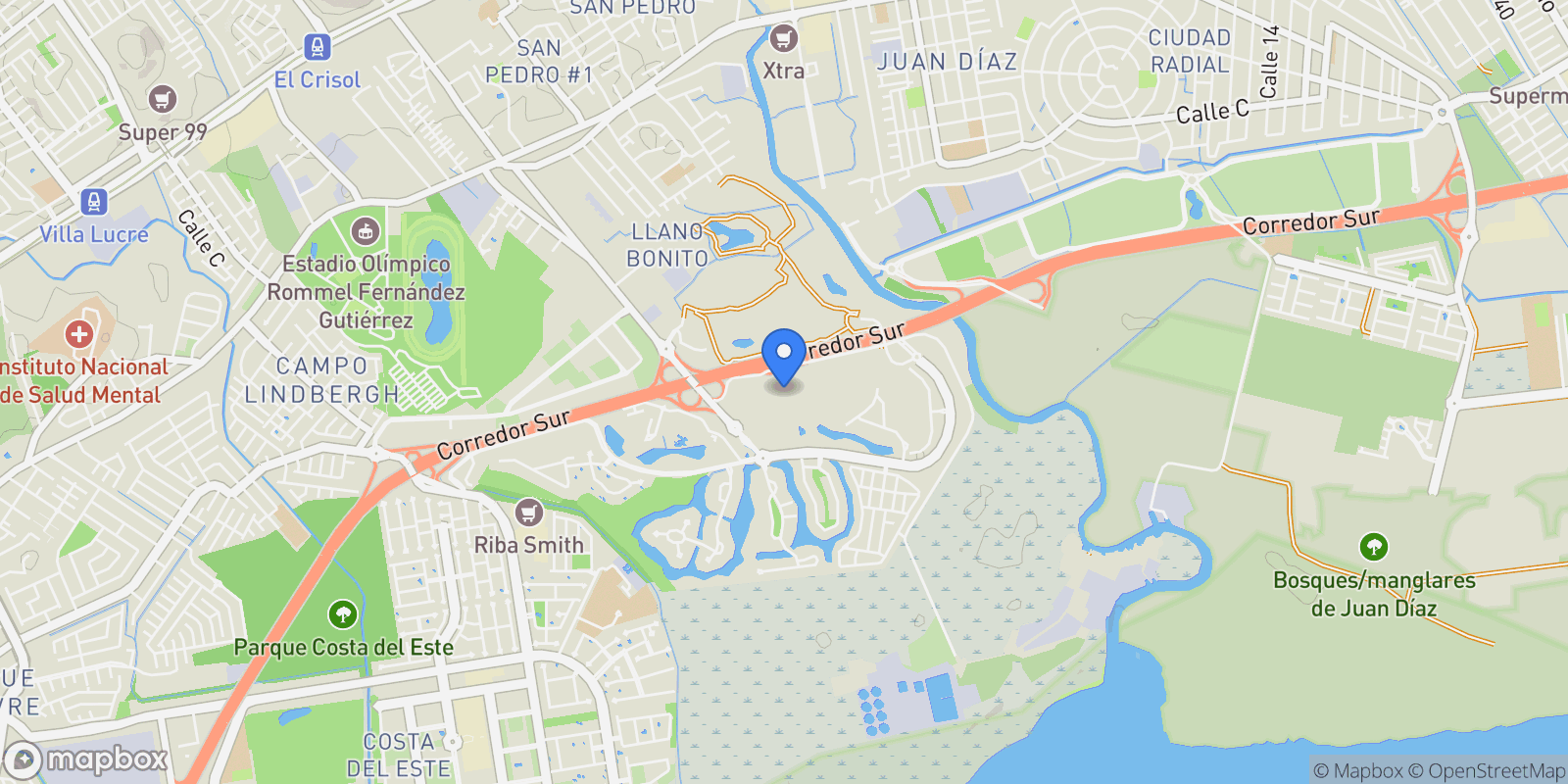 Map showing 2GHX+HG8, Carr. Interamericana, Panamá, Provincia de Panamá, Panama, Panama City, Panama, Panama.