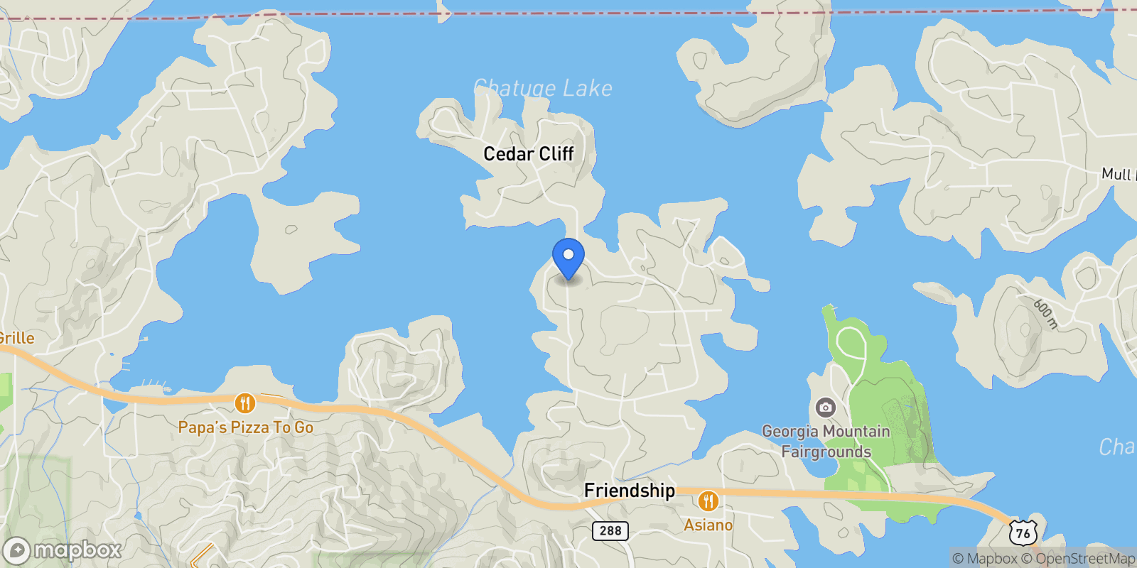 Map showing 1803 Chatuge Hills Road, Hiawassee, Georgia, United States.