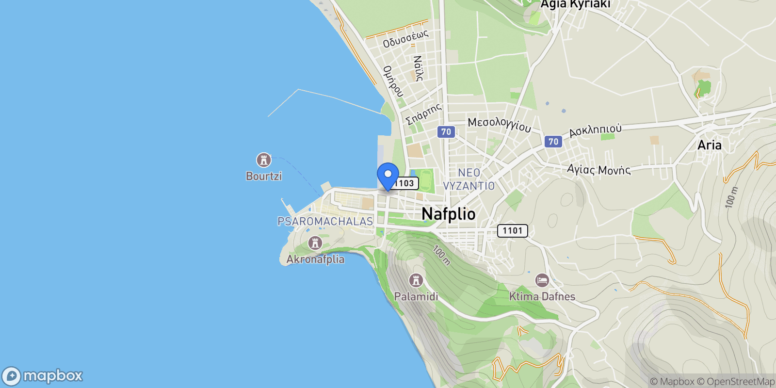 Map showing Nafplion, Greece, Nafplio, Nafplio, Greece.