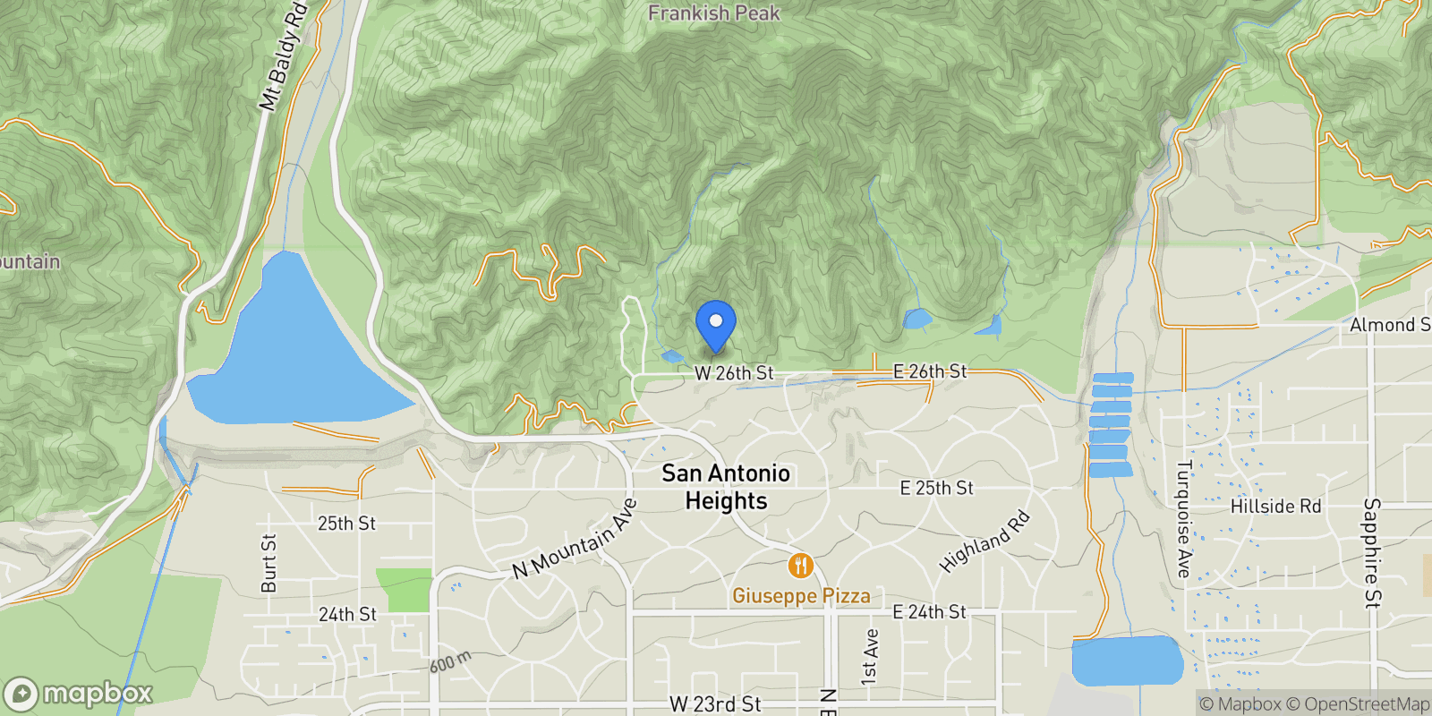 Map showing 475 W 26th Street, Upland, California, United States.