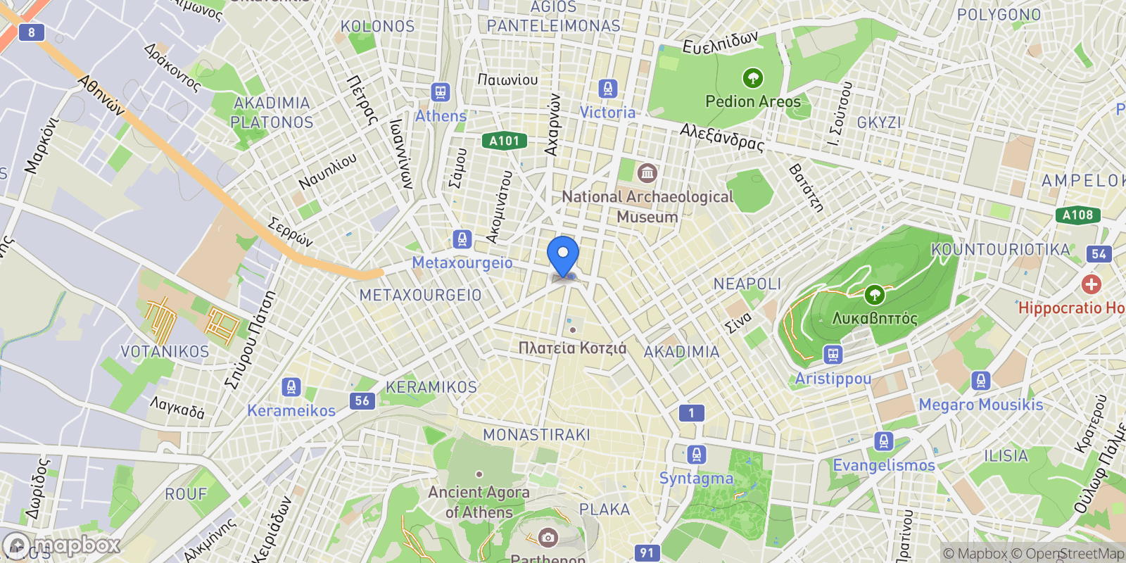 Map showing Athens, Greece, 1st District of Athens, Athens, Greece.