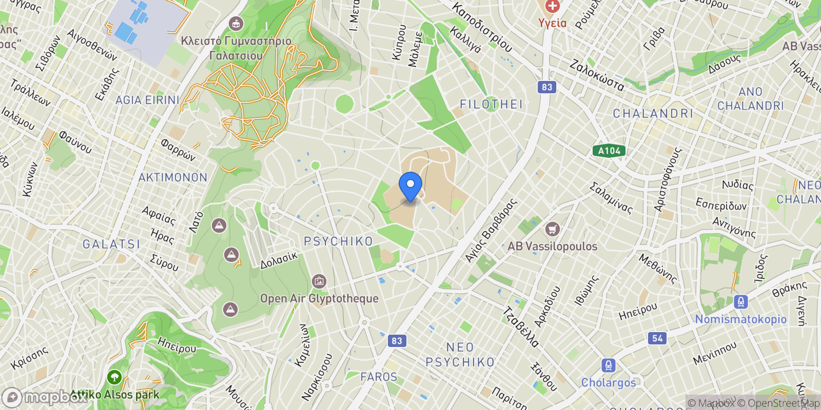 Map showing Filothei-Psychiko, Greece, Psychiko, Attica, Greece.