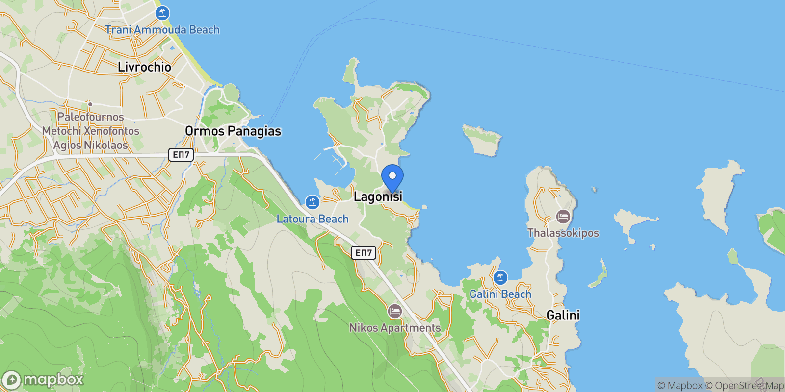 Map showing Lagonisi 630 78, Greece, Sithonia, Macedonia and Thrace, Greece.
