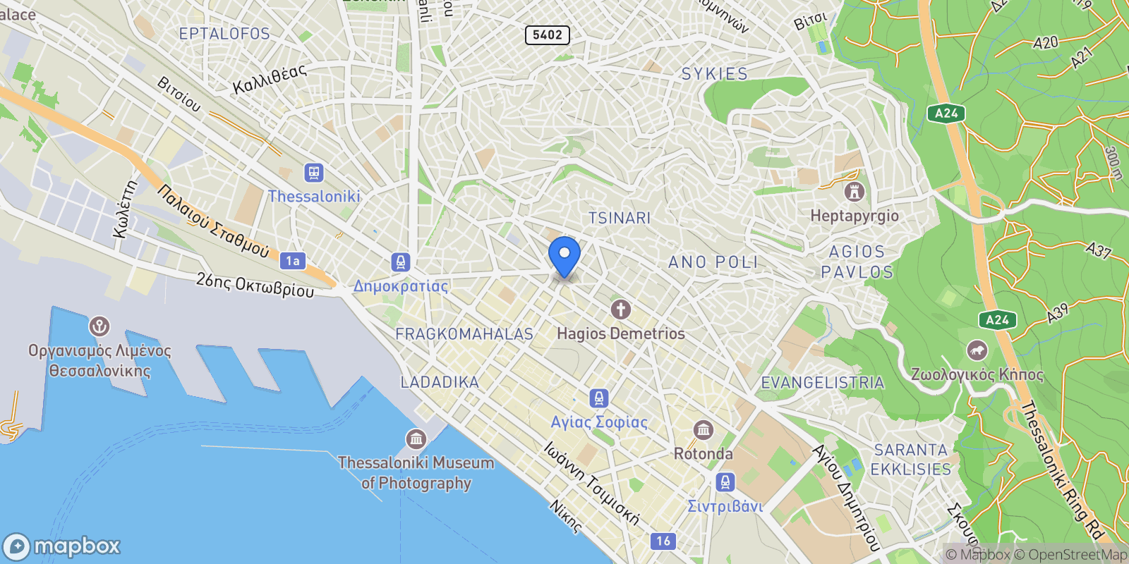 Map showing Thessaloniki, Greece, 1st District of Thessaloniki, Thessaloniki, Greece.