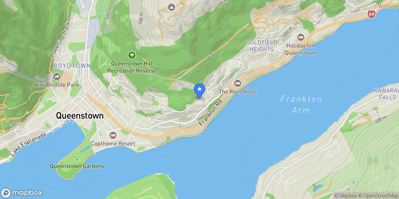 Map showing 75 Hensman Road, Queenstown Hill, OTA, Queenstown, Otago, New Zealand.