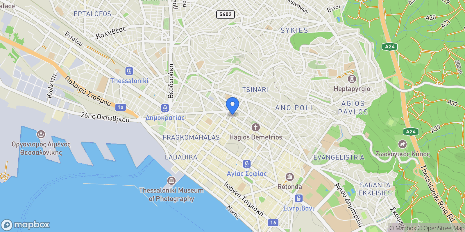 Map showing Thessaloniki, Greece, 1st District of Thessaloniki, Thessaloniki, Greece.