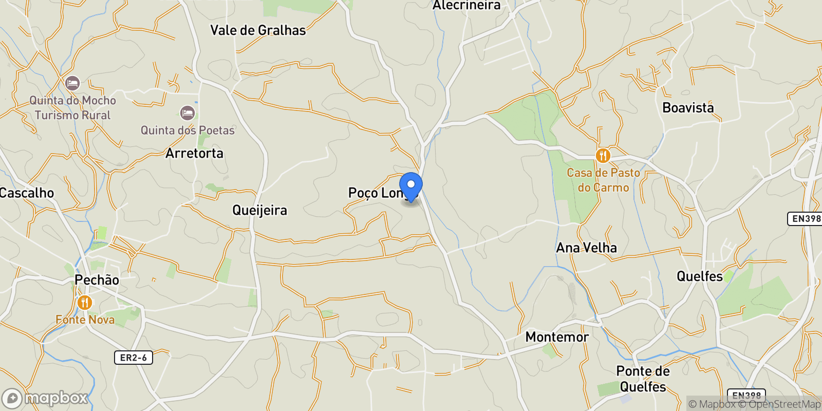 Map showing Poço Longo, Quelfes, Portugal, Quelfes, Algarve, Portugal.